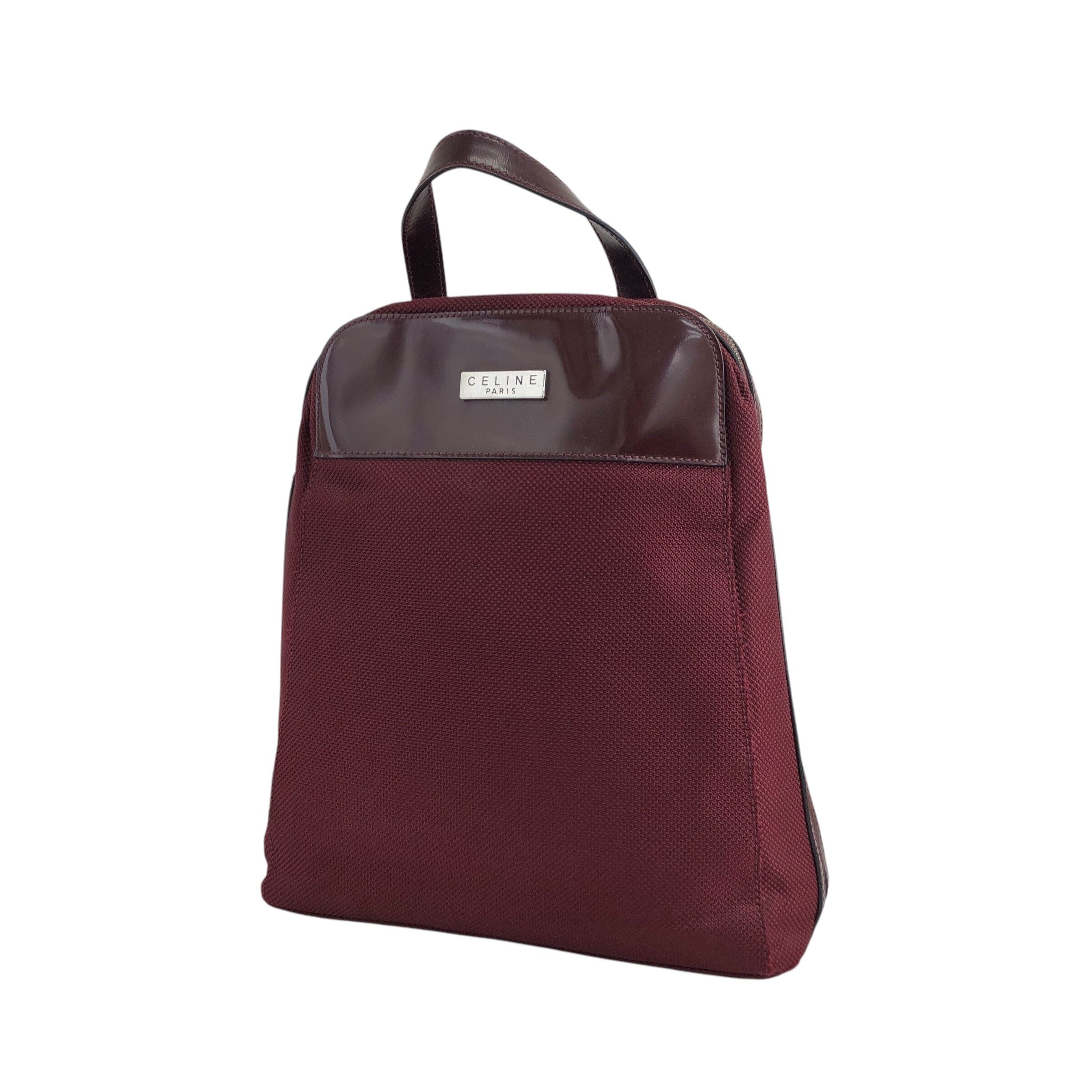 CELINE セリーヌ ロゴ エナメルレザー ナイロン バッグパック レッド