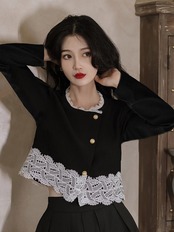 【0212】Pleated Skirt Cropped Shirt Long Sleeve 2 Piece Set