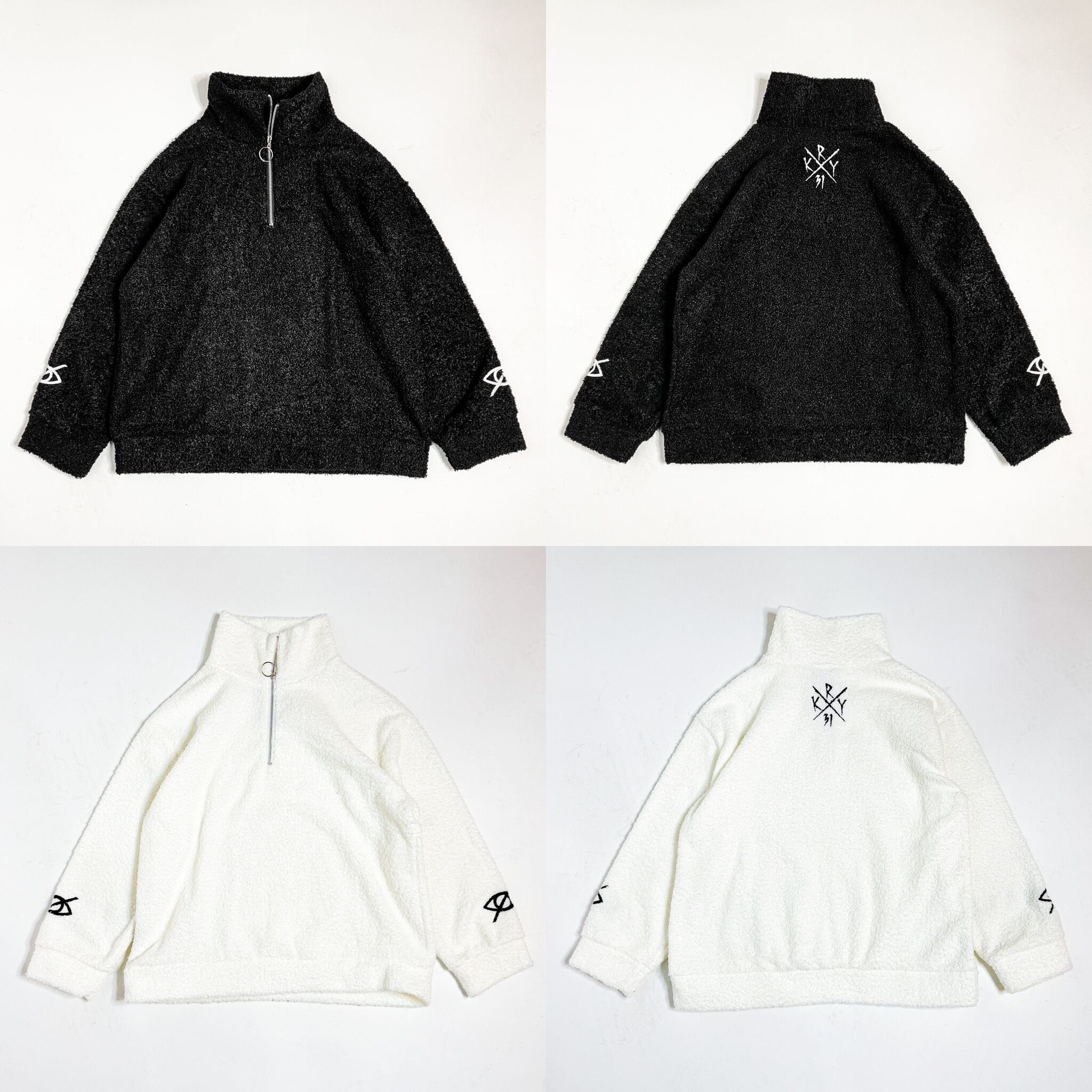 KRY clothing 立ち襟ハーフZIP もこもこボアTOPS