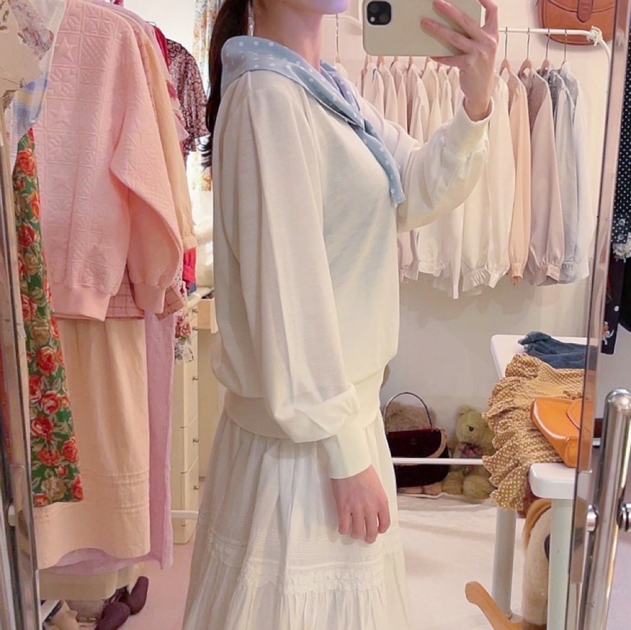 light blue dot sailor collar knit po