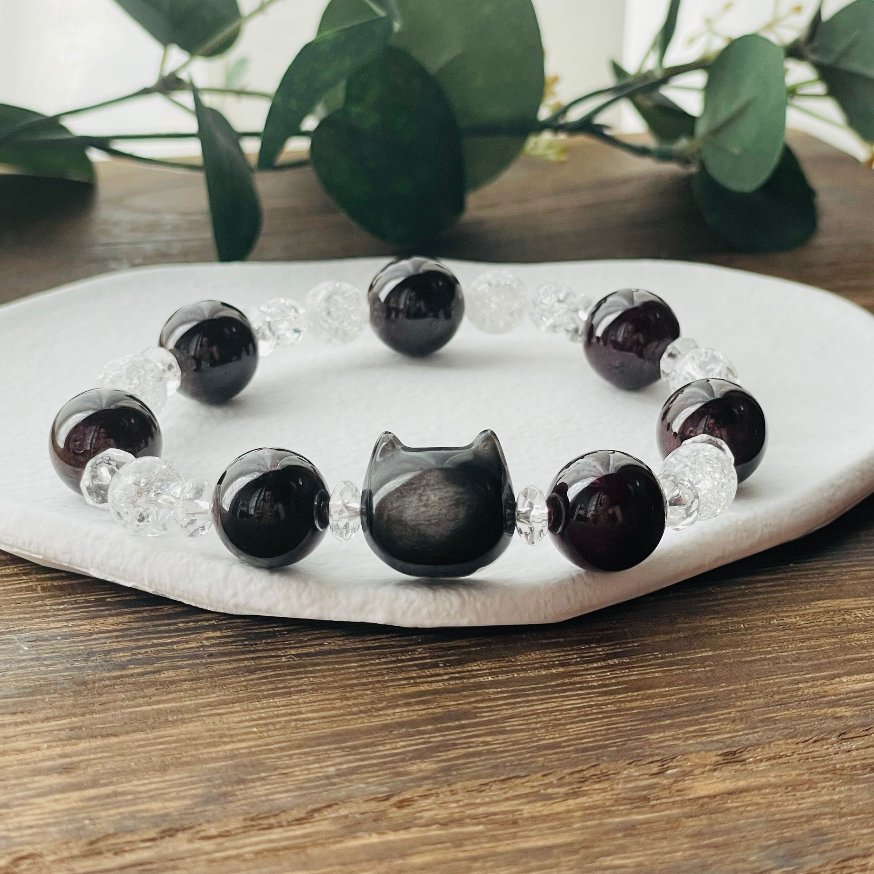 31242-⑱猫×パワーストーン|ブレスレット|魔除け・心身の安定| ネコ ねこモチーフ 猫雑貨 猫グッズ アクセサリー 天然石 プレゼント ギフト レディース