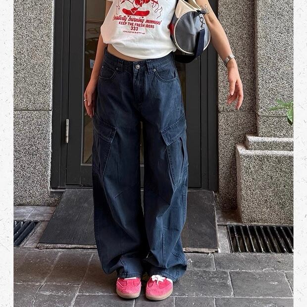 パッチポケット ワイド ストレート デニムパンツ ◆2col SA10187