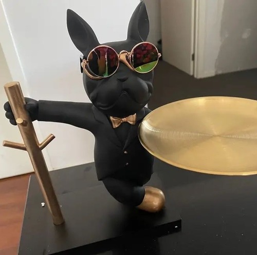 ブルドッグアート＜グレー＞小物入れ 置物 パレット樹脂収納彫刻 オフィス コーヒーショップ 部屋の装飾 家の装飾 プレゼント 新居祝い オシャレな置き物 玄関インテリア