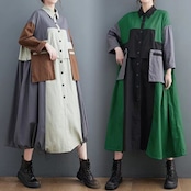 パッチワークデザイン ロングシャツワンピース 00112