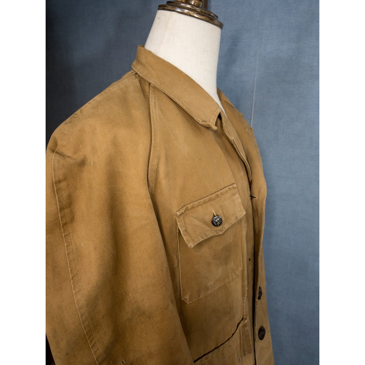 1940-50s】French Cotton Canvas Hunting Jacket with Animal 1940-50s】French Cotton Canvas Hunting Jacket with Animal