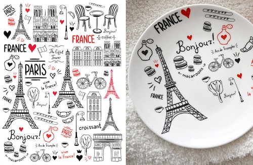 白磁用　I LOVE PARIS　パリ転写紙A4サイズ　（ポーセリンアート用フランス・エッフェル塔転写紙）