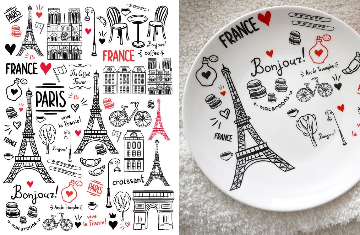 白磁用 I LOVE PARIS パリ転写紙A4サイズ (ポーセリンアート用フランス・エッフェル塔転写紙)