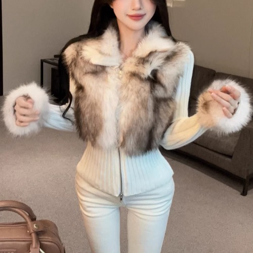 ファーデザインジップアップニットトップス ・13122