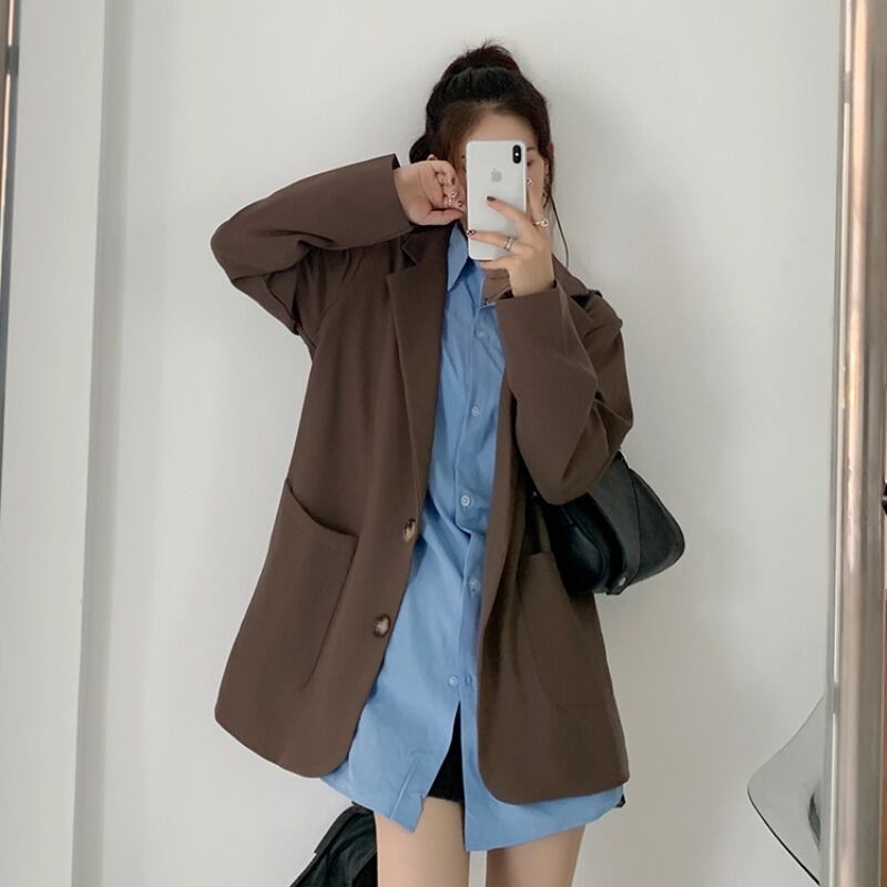 ジャケット スプリングオータムルーズ薄手ブラック ロング 春物 秋物 1号婦人6965218974