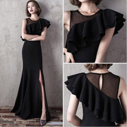 ♡即納フリーサイズ♡ブラック ロングドレス スリット パーティー