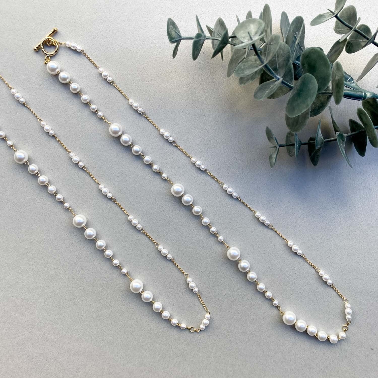 パールデザインチェーンのアシンメトリーネックレス | Dua