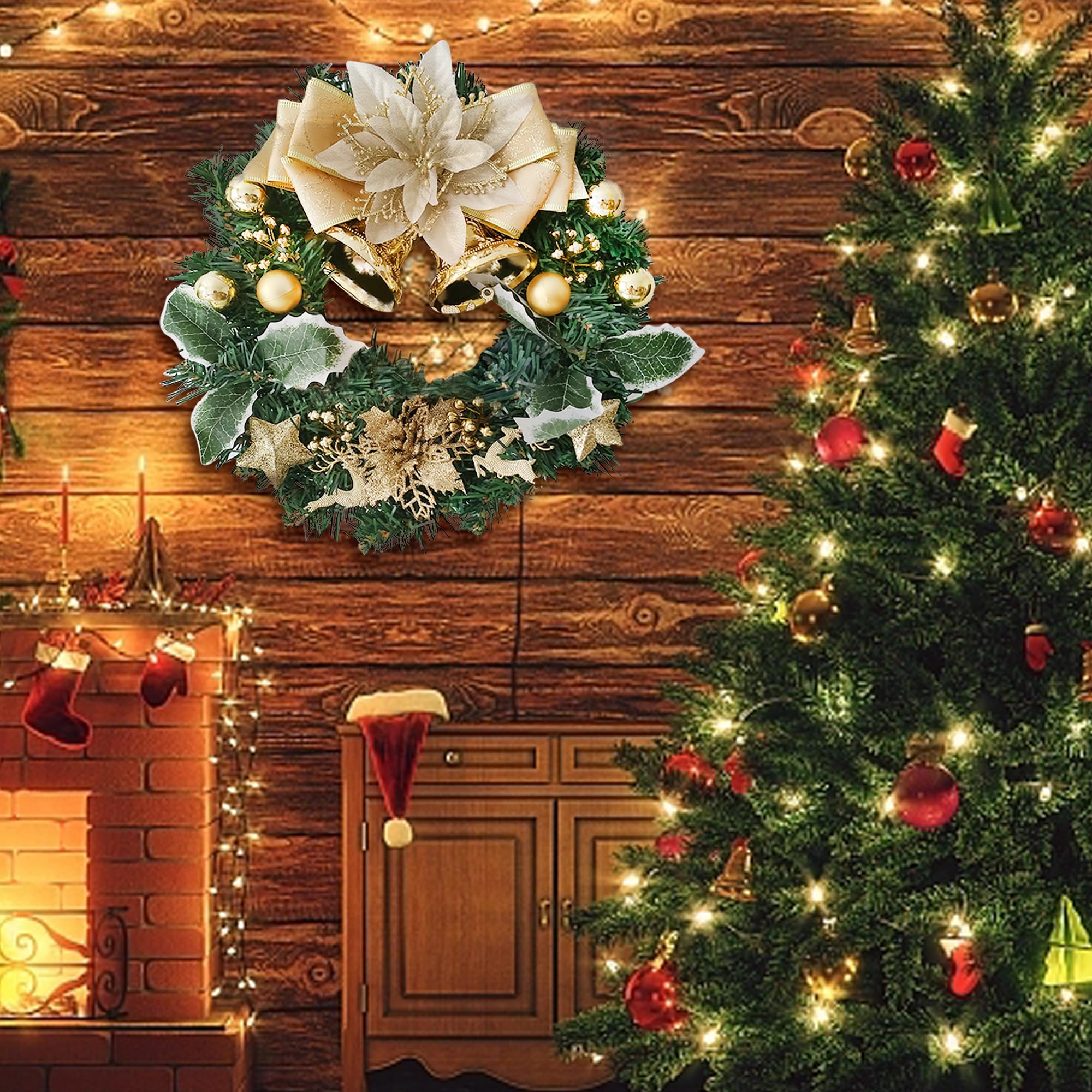 造花 クリスマスリース オーナメント 新品 Bacucine クリスマスリース クリスマス 飾り 直径30cm 壁掛け リース