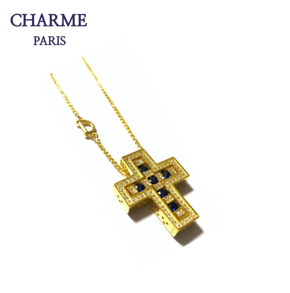 22k plating cz blue diamond original necklace