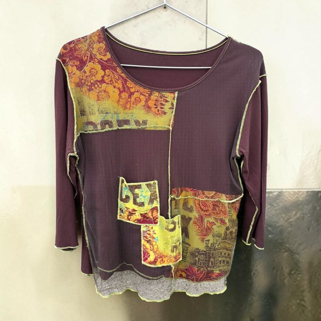 【LADIES】Y2K Patchwork Mesh Top - Fit S-M
