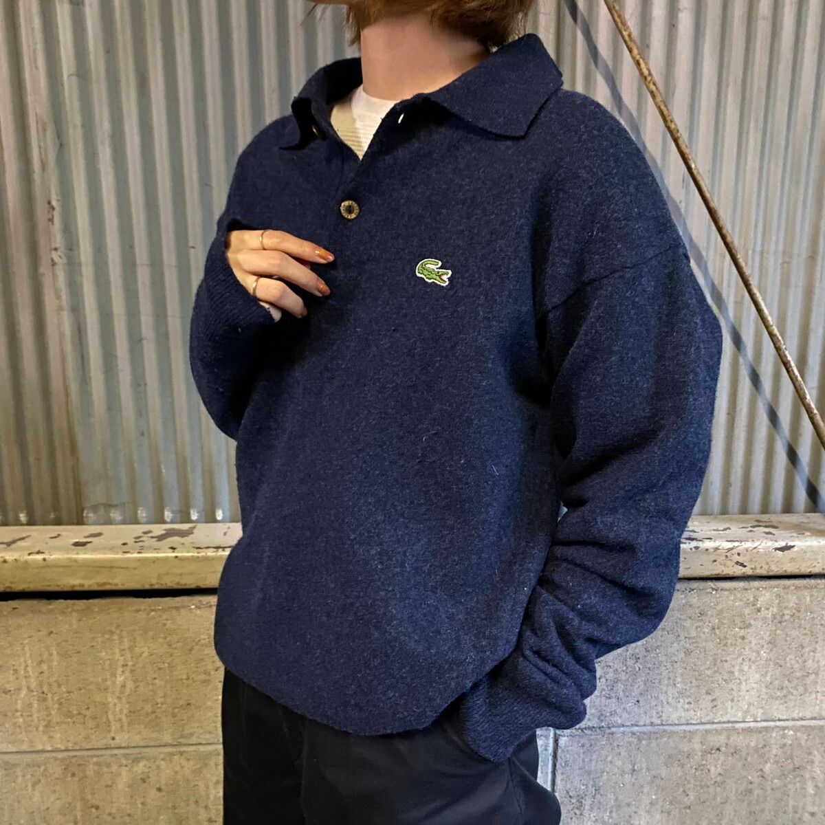 スペイン製 80年代 LACOSTE ラコステ ウールニット ポロシャツ メンズ 