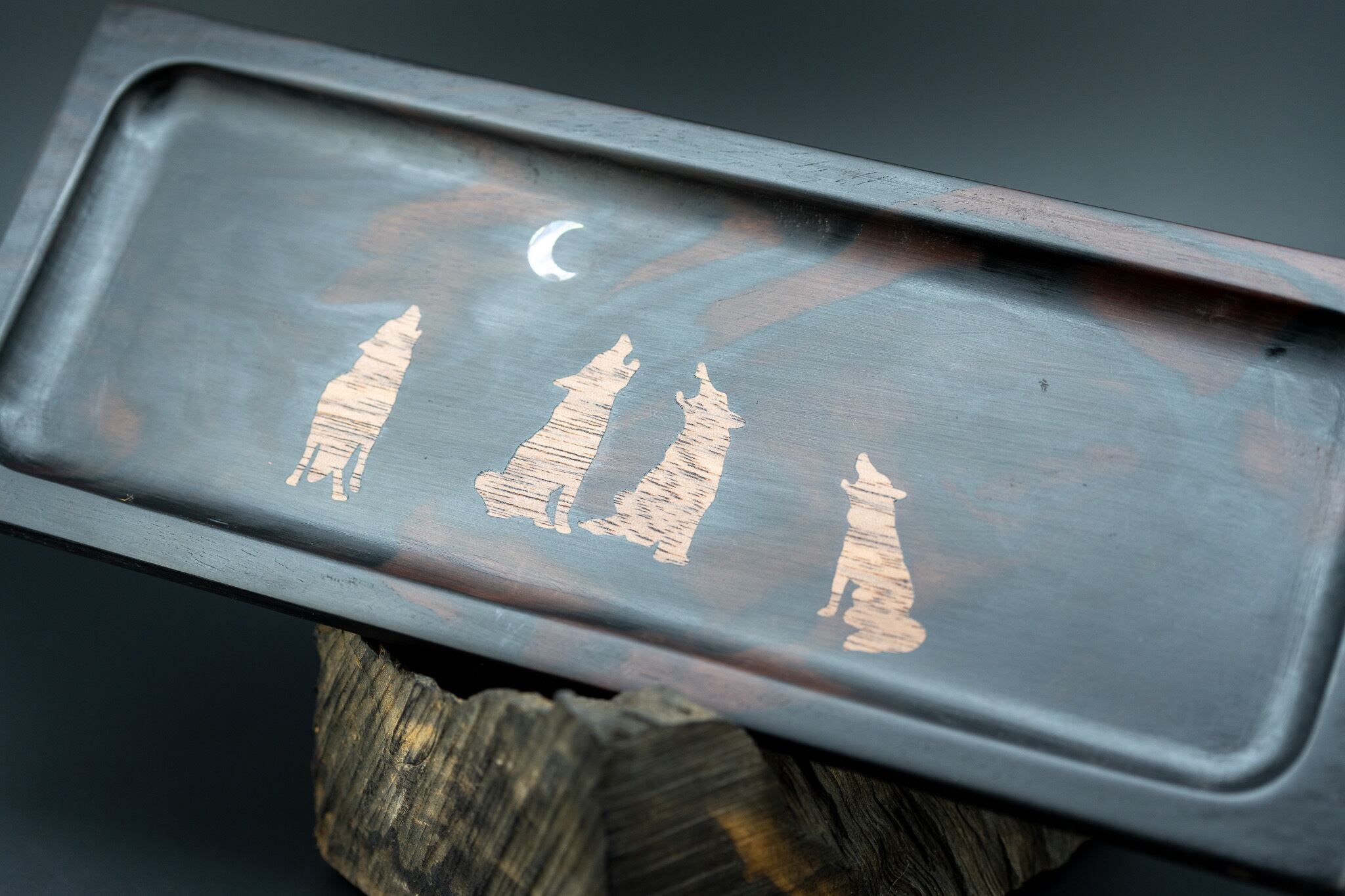 ※【 褐色と漆黒の縞模様 】 縞黒檀 変わり杢 ペントレイ 象嵌 月に吠える