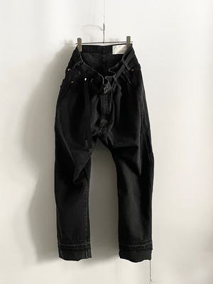 TrAnsference replaced baggy denim pants with elastic belt - black