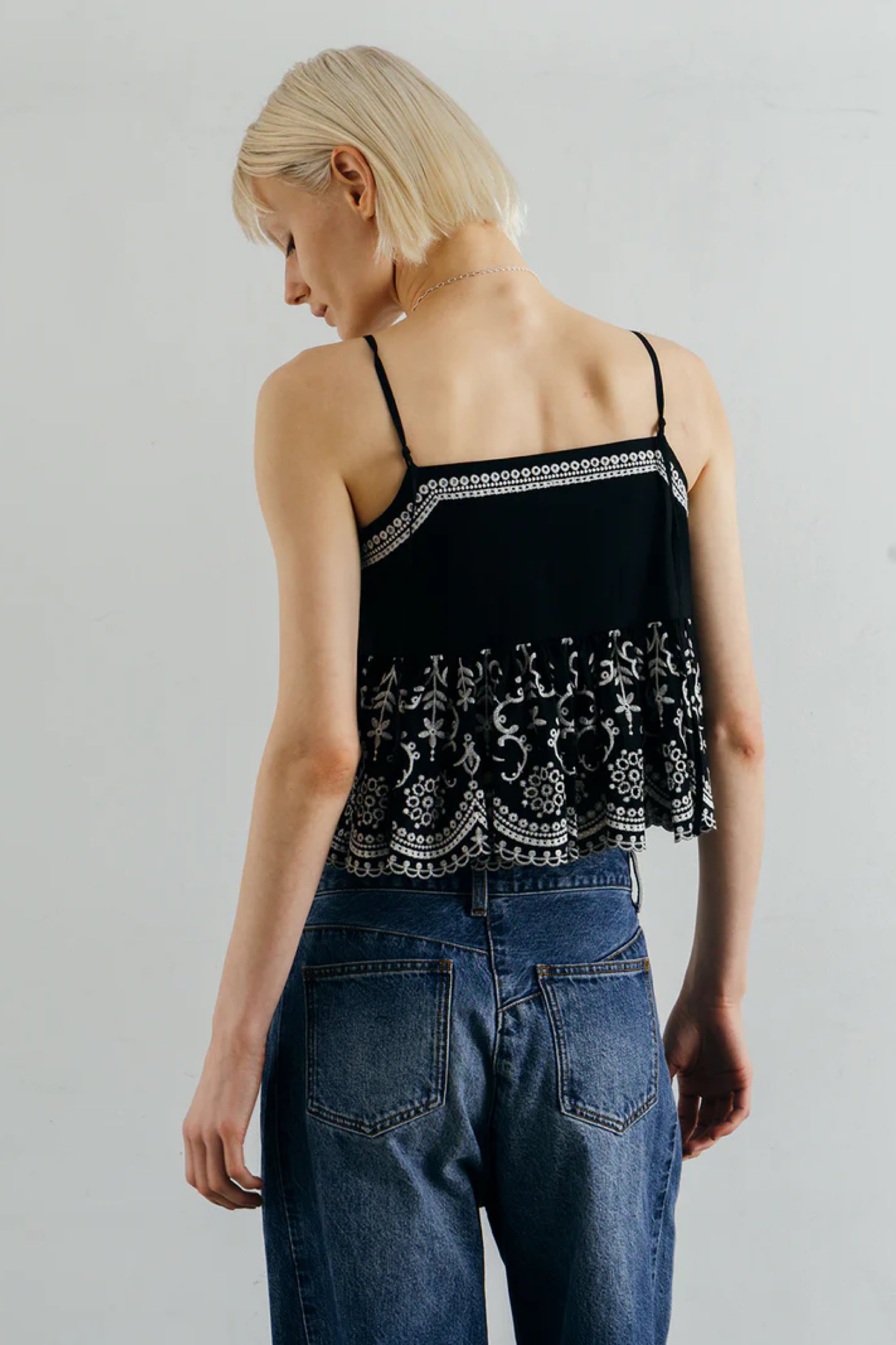 トップス CREDONA LACE PATCHWORK TOPS CREDONA LACE PATCHWORK TOPS レースパッチワークトップス Black