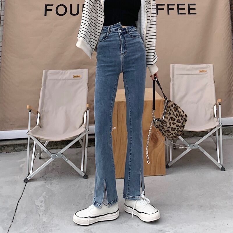 スプリングスリットハイウェストウェストブルーパンツ スキニースリムジーンズ レッド 春物 YY-ファッション26497199988