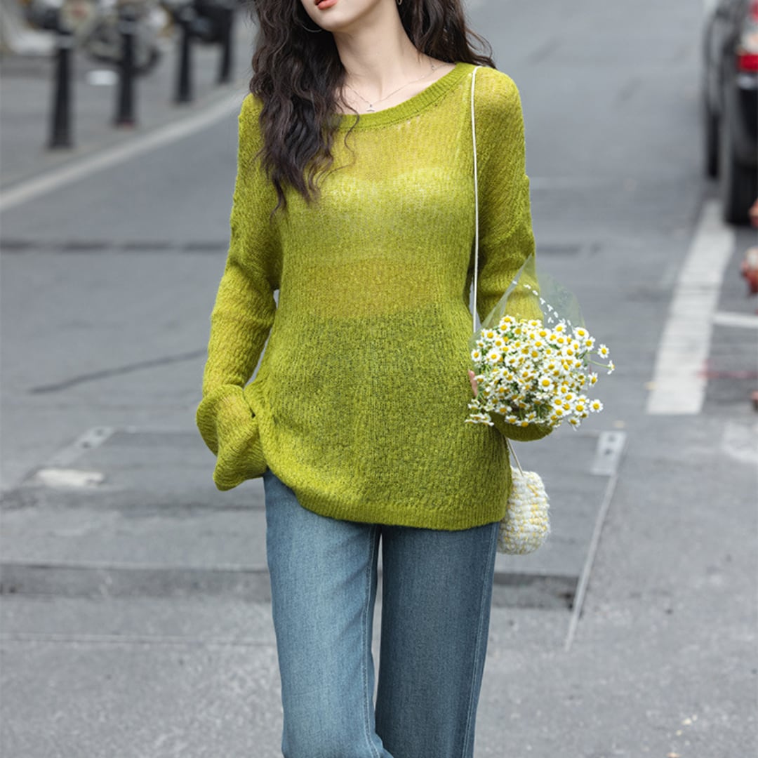 loos slightly transparent round neck sweater