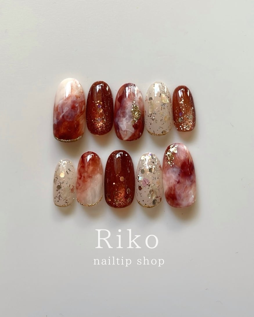 ネイルチップ バレンタイン マグネット カフェラテネイル ブラウン ニュアンス #ncs006
