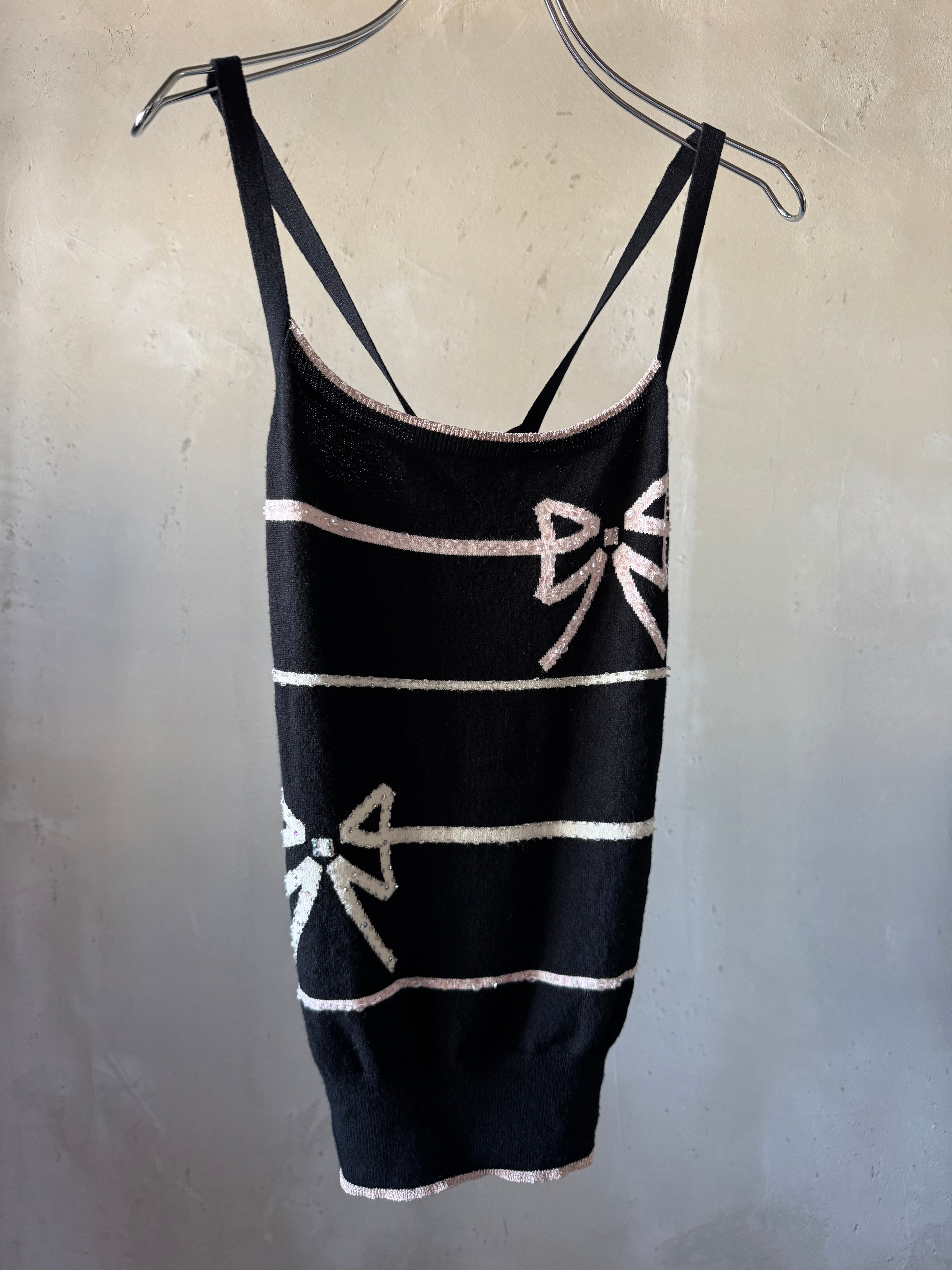 KLEIN D'OEIL kirakira sequins ribbon back cross knit camisole (Bill vintage)