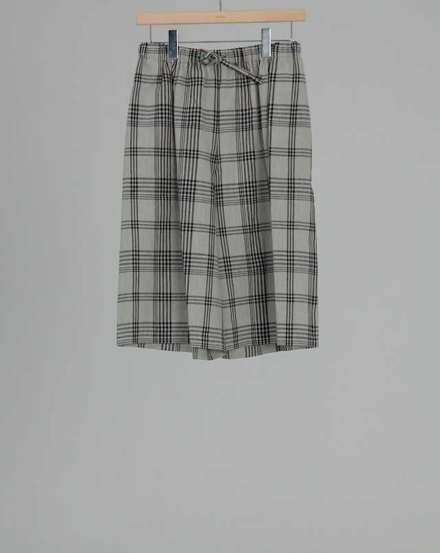 Linen Check Wide Shorts - Gray