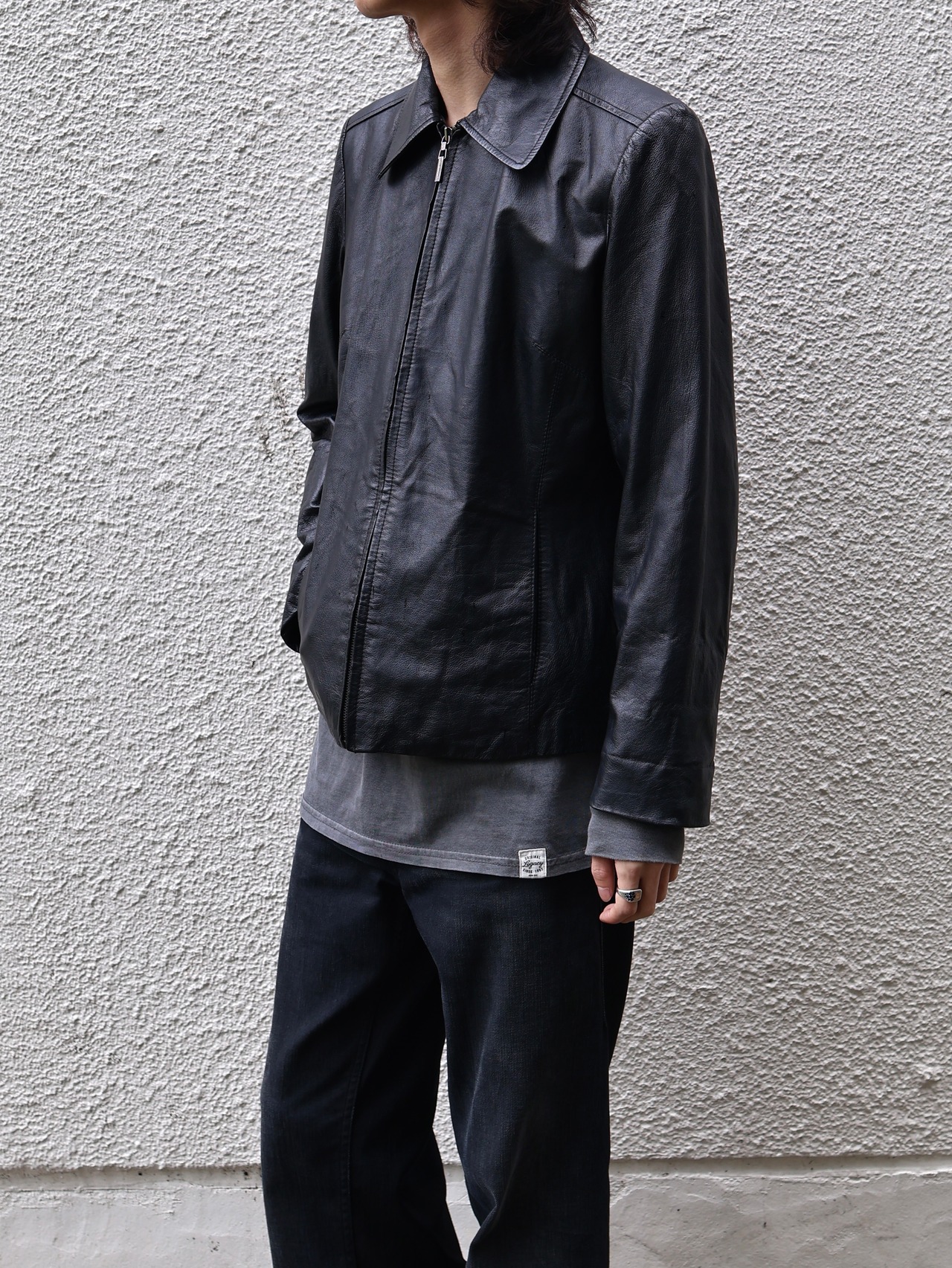 minimal zip up leather jacket