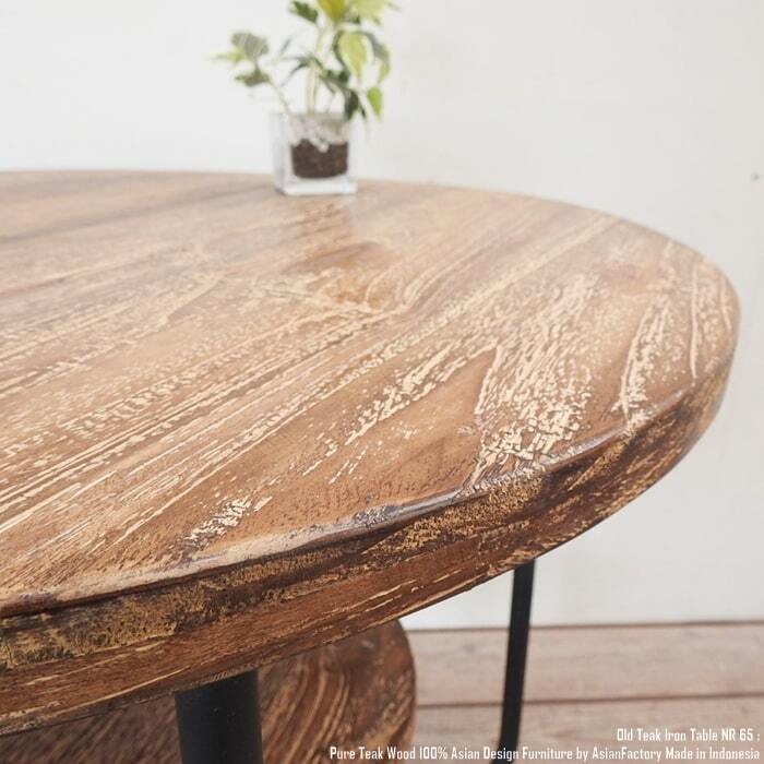 オールドチークアイアンテーブル 65NR チーク材天板 円卓 カフェ