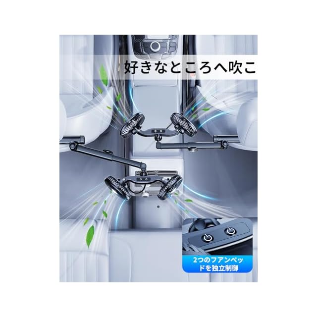 NIFBANG 車 扇風機 車載扇風機 後部座席 USB ヘッドレスト 双頭車載