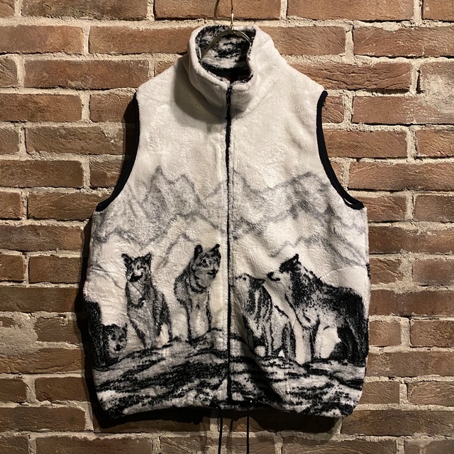 【Caka act3】Wolf Design Vintage Loose Fleece Vest