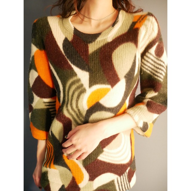 PURE WOOL pattern knit BRN