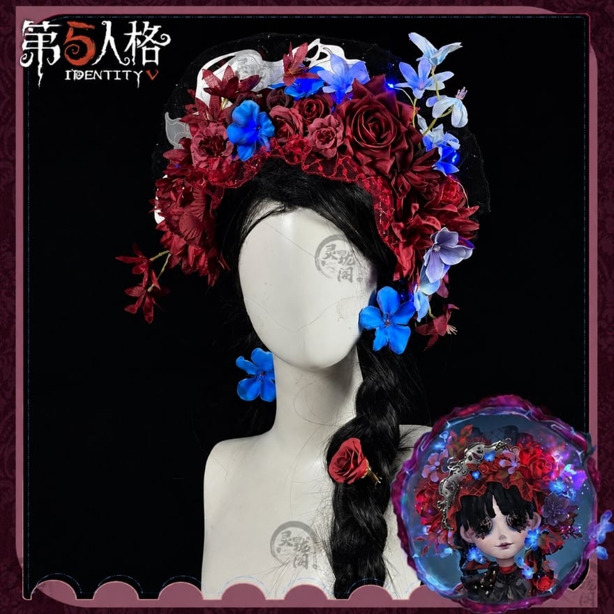 深紅の花冠に眠る夜 黒レース花冠ヘアドレス付きゴスロリワンピースセット
