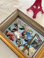 フランス雑貨 ポストカード C エッフェル塔  Rose パピヨン サクレクール 凱旋門 グリッター 額装 インテリア小物 文具