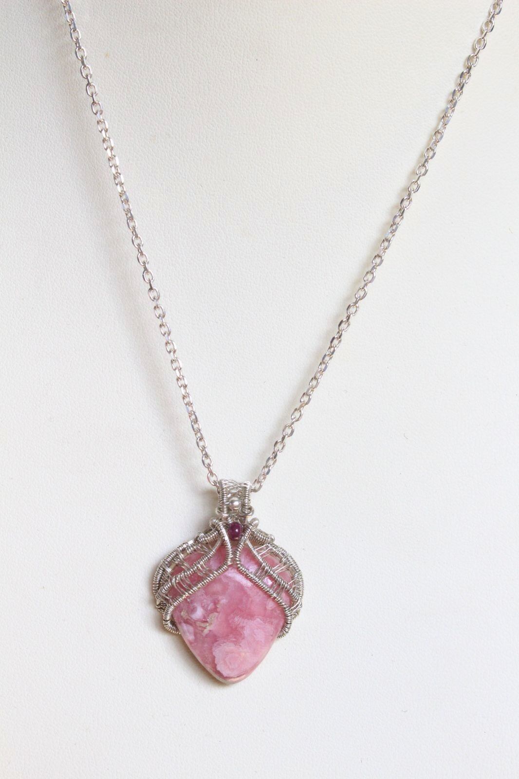 Rhodochrosite silver925 wirewrapping pendant