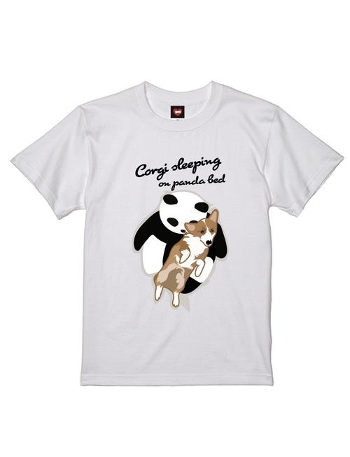 デザインNo.469 パンダで寝るコーギーTシャツ5.6ozTシャツ　
