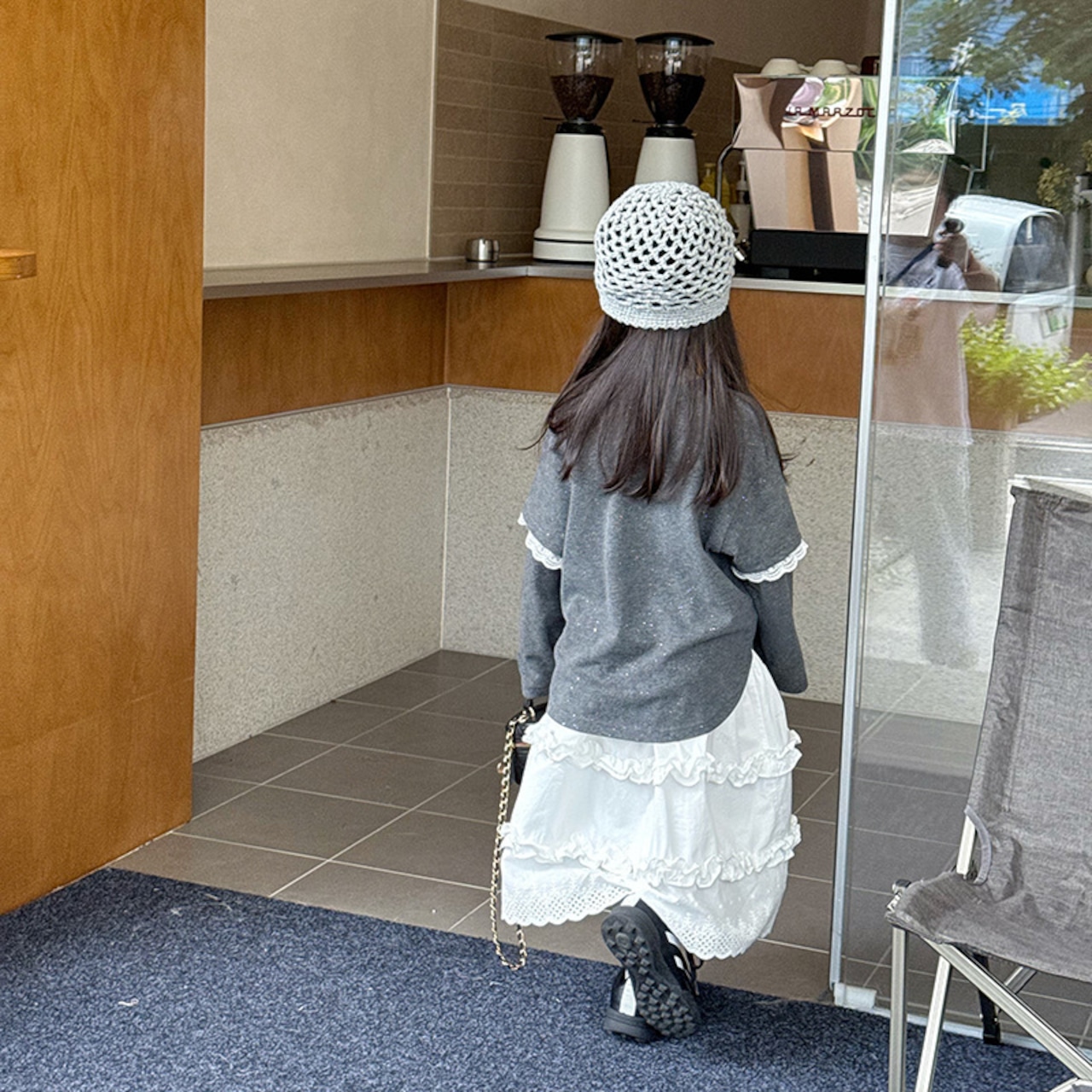 秋キラキラ素材レース付きレイヤード長袖