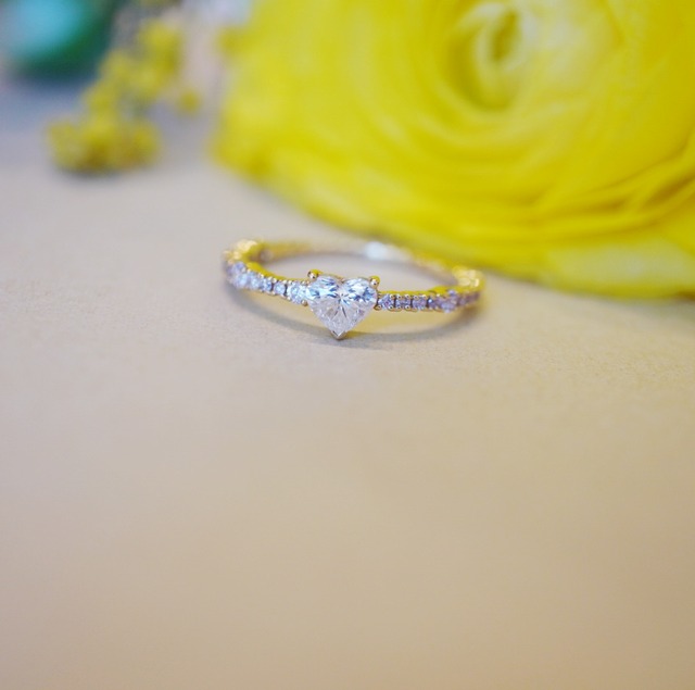 【13号】18kハートシェイプハーフエタニティリング