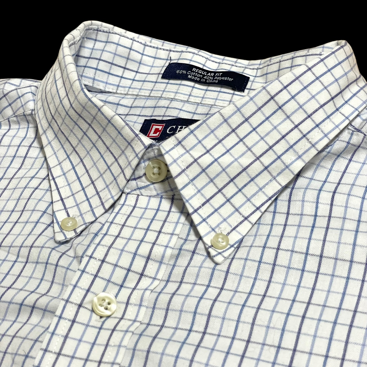 【CHAPS】X-LARGE ビッグサイズ 格子柄 長袖シャツ カジュアルシャツ ボタンダウン ホワイト ラルフローレン RALPH LAUREN チャップス US古着