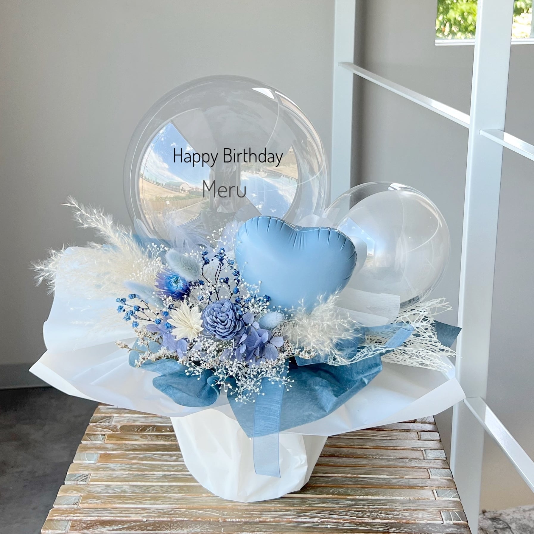 お花屋さんのバルーンフラワー 239 くすみブルー 結婚祝い 誕生日 電報