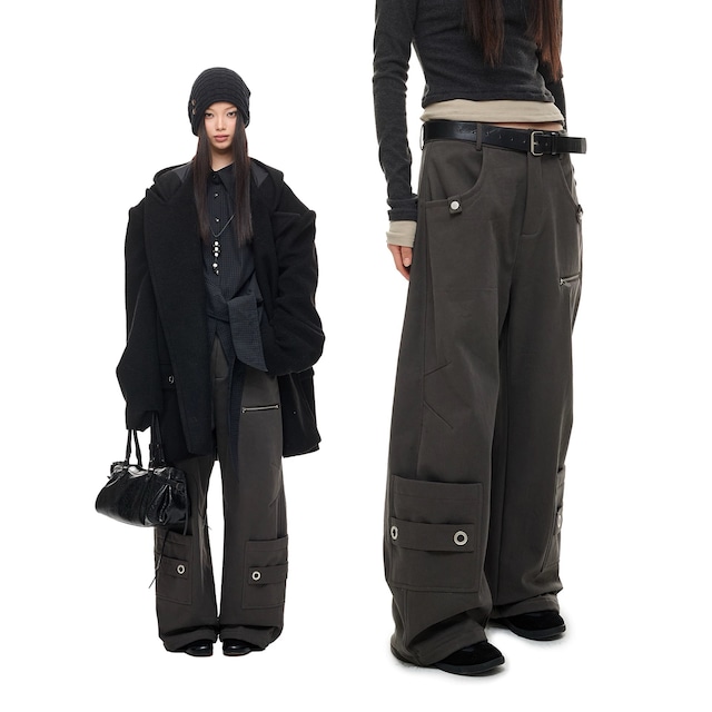 [JIKOO] Vintage Workwear Wide Pants