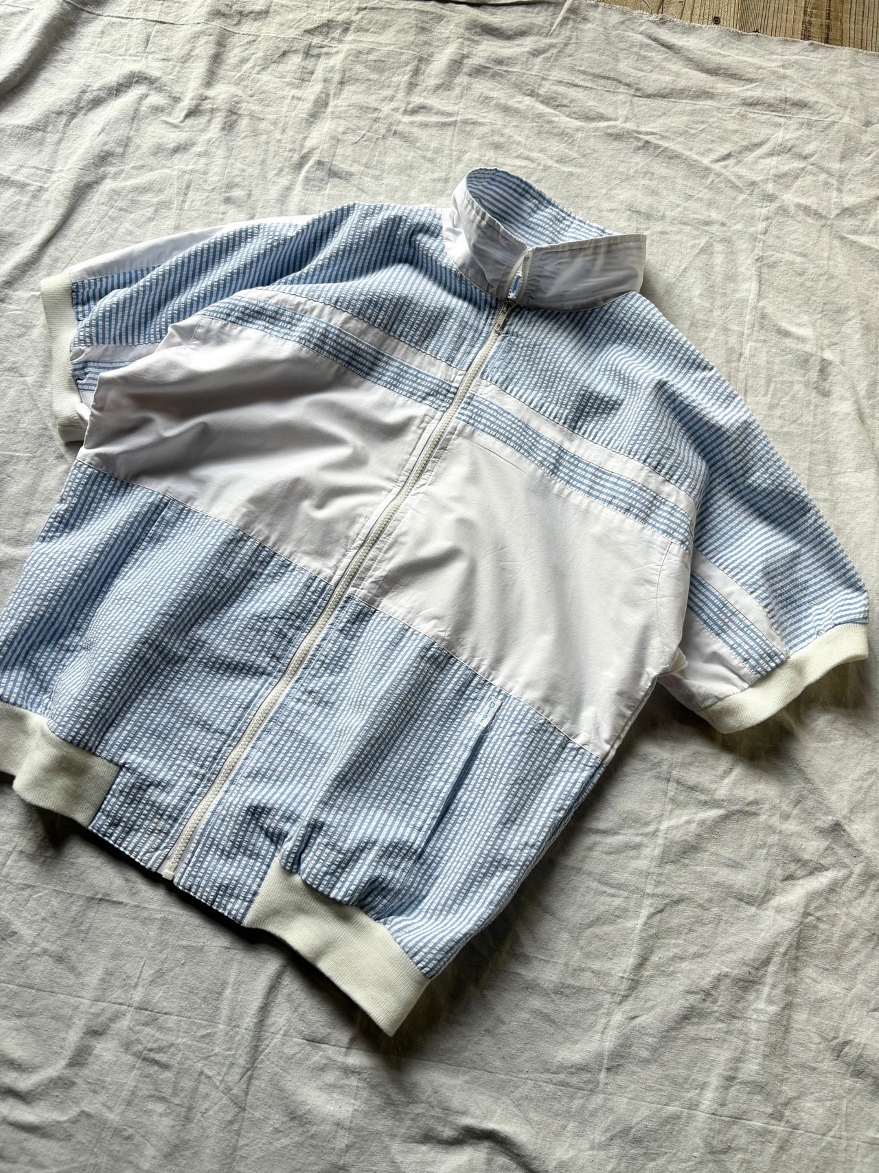 “Christian Dior Monsieur” Switching seersucker short sleeved zip-up jacket