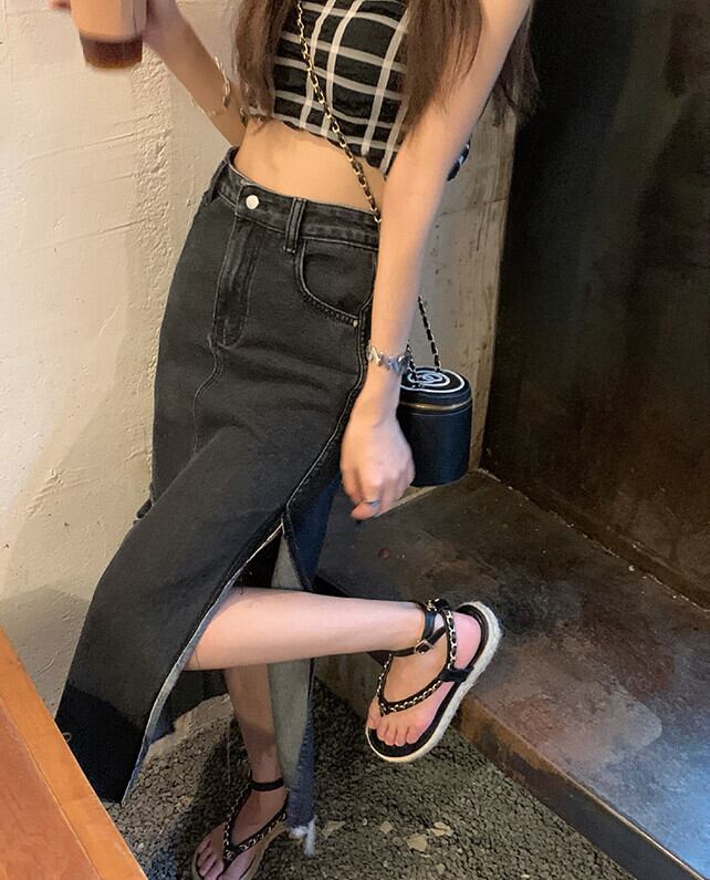 スリットハイウェストウェストスカート サマースタイル薄手ロング 夏物 モンロー64221098766