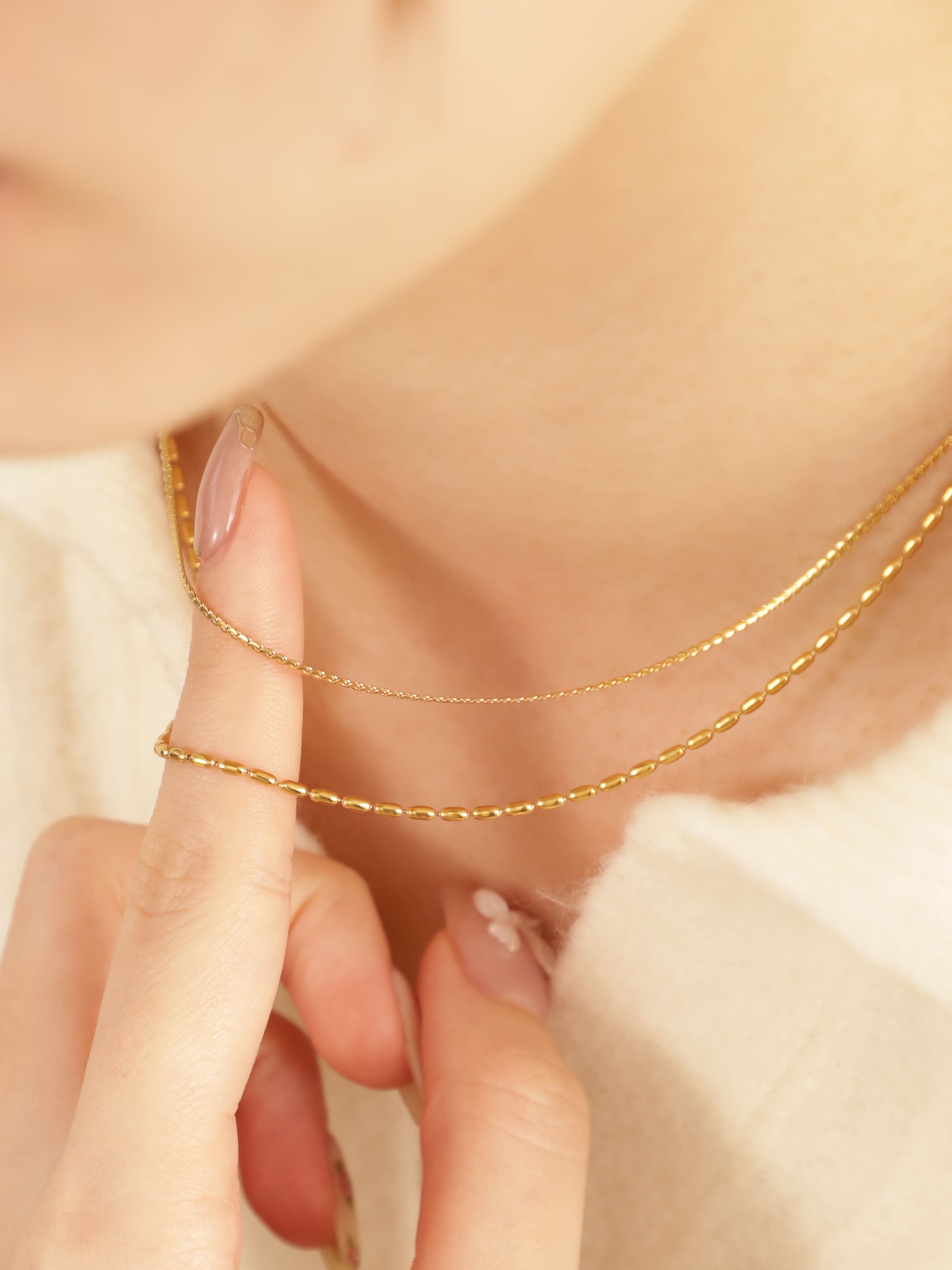 316L dot & double chain necklace #n48