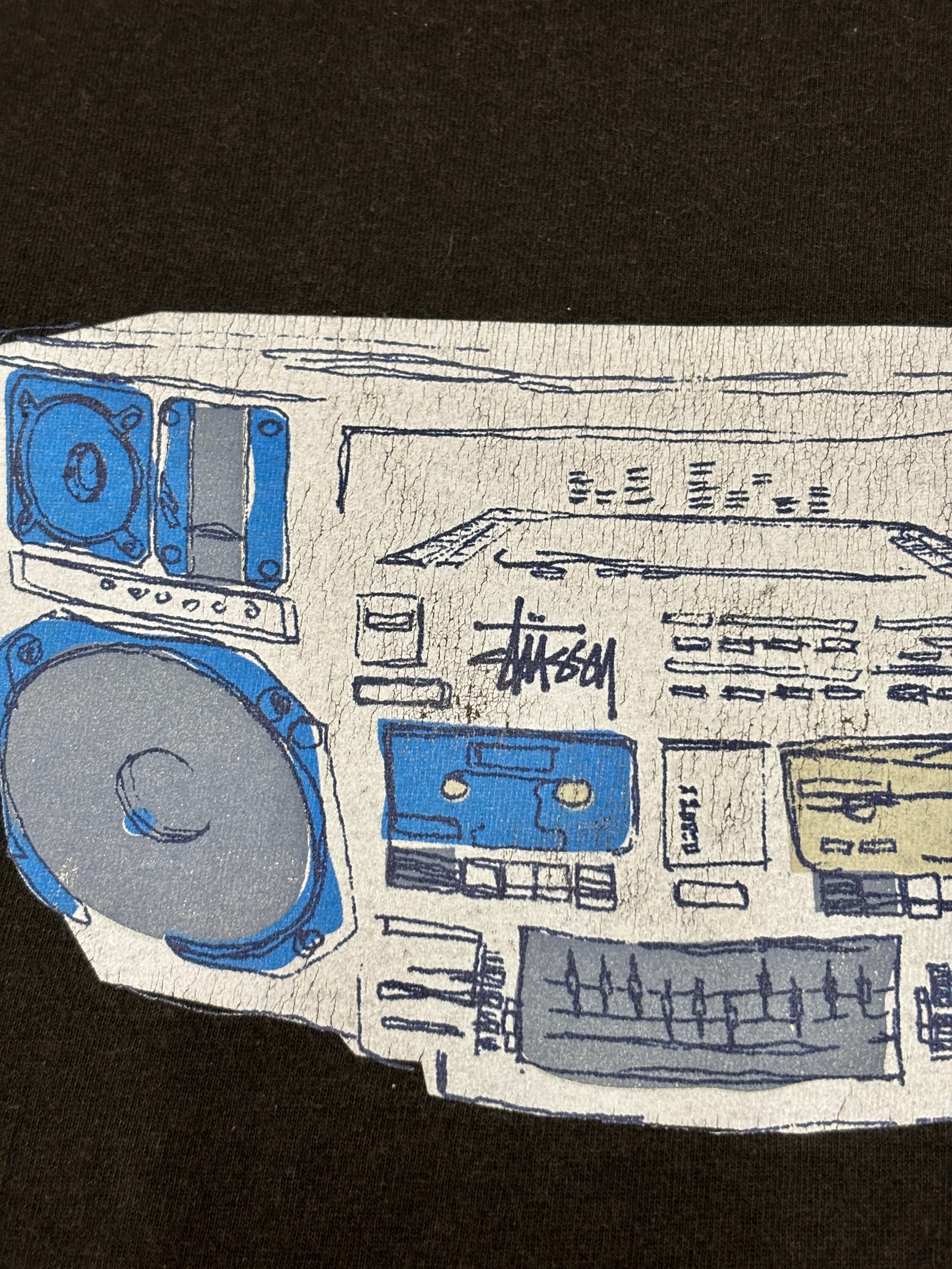 90～00s OLD STUSSY/Boom box print Tee/USA製/紺タグ/XL/ラジカセ