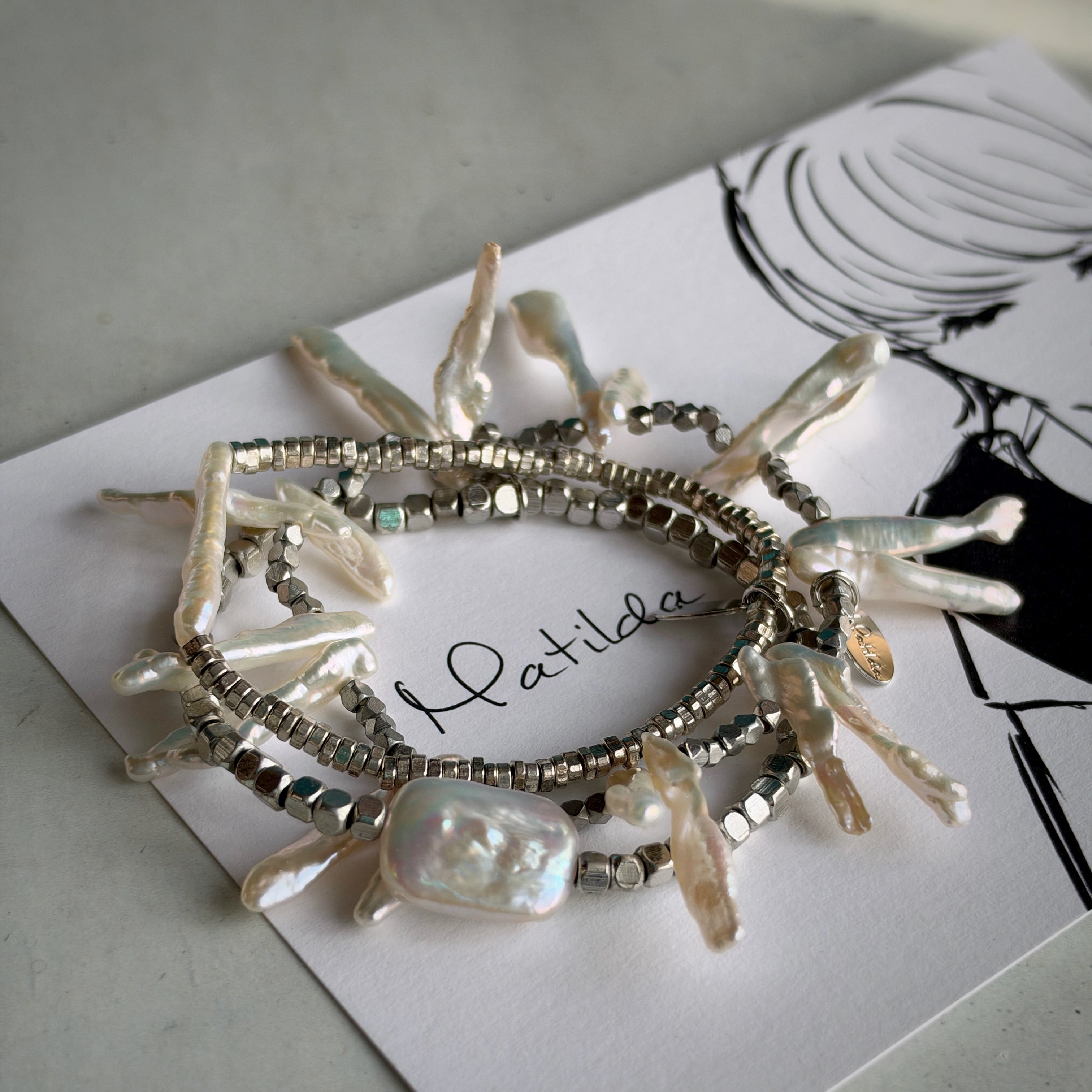 metal & stone bracelet(淡水パールA)