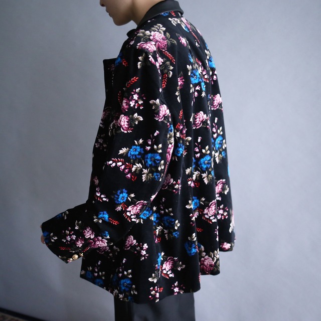 beautiful flower pattern collar leather switch design 1b velours easy tailored jacket（dead stock）