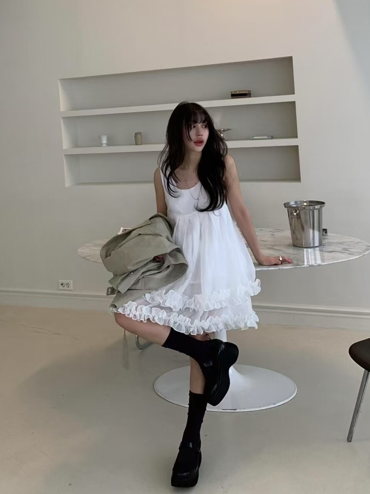 ギャザーフリルワンピース D1372