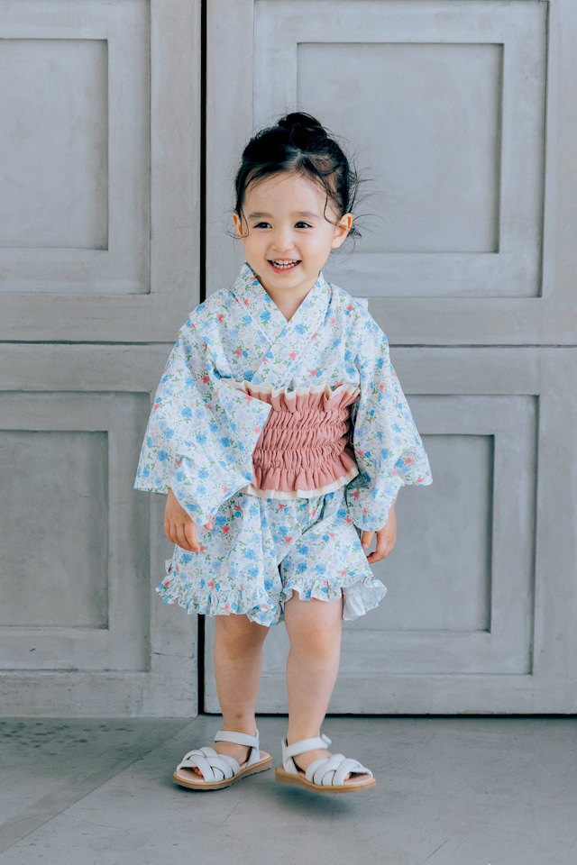 【3点set】YUKATA mini dress〈blue flower〉