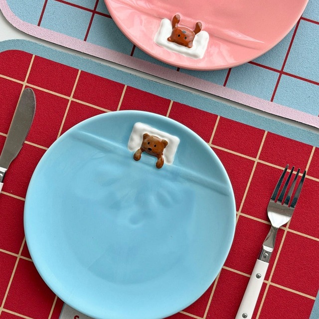 bear blanket plate 2colors / ベア ブランケット プレート ブランチ くま 皿 韓国インテリア雑貨